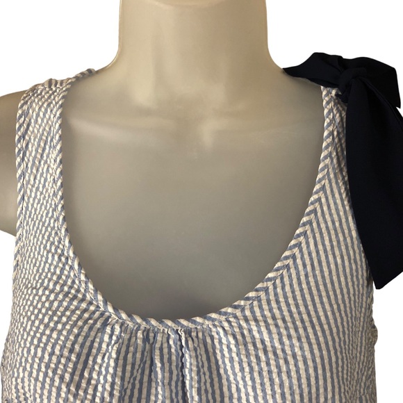 Women's Modcloth Blue/White Pin Stripe Seer Sucker Tank Top With Bow. Size Small - Picture 7 of 16